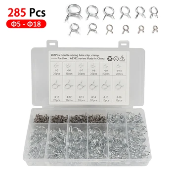 

285 Pcs Hose Clamp Metal Double Wire Fuel Line Hose Tube Clamp Spring Clips Assortment Kit Hose Clamp