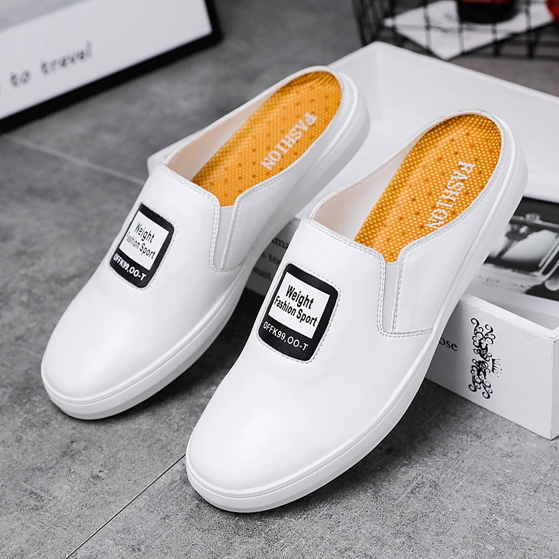 

2020 Hot Casual Shoes Mens Dark blue Men Young Half Drag Shoes Brand Fashion Flats Men Shoes Good Quality Half slippers For Men