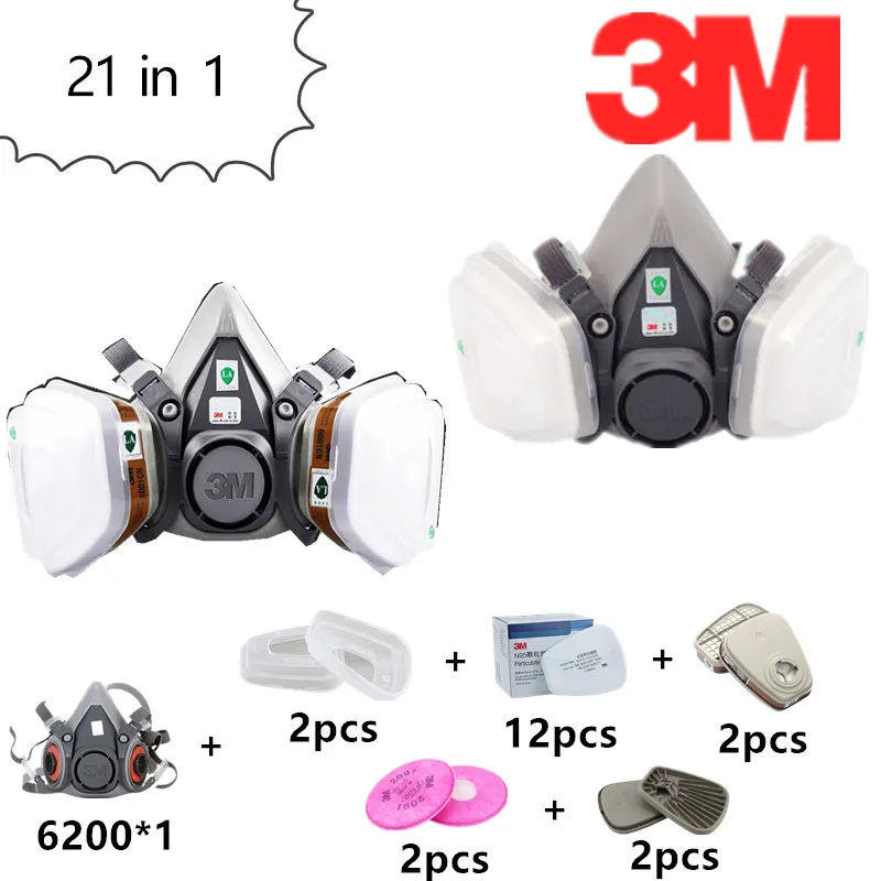 

21 In 1 3M Mask Respirator 6200 with Organic Gases Filter 6001 2091 Adapter 603 Dust Filter Welding Mask