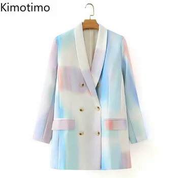

Kimotimo 2020 Fashion Blazer Jacket Suit Long Sleeve Notched Tie Dye Double Breasted High Street Women Casual Chic Blazer Coat