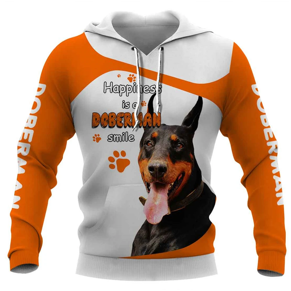 

CLOOCL Doberman Smile Men Hoodies Animals Dog Letter Paw Print Tops Long Sleeve Casual Men Clothing Unisex Streetwear