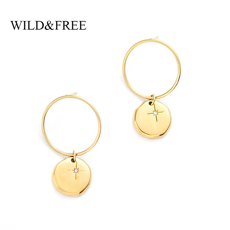 Wild & Free новый круглый диск круг длинные висячие серьги для женщин с принтом в виде