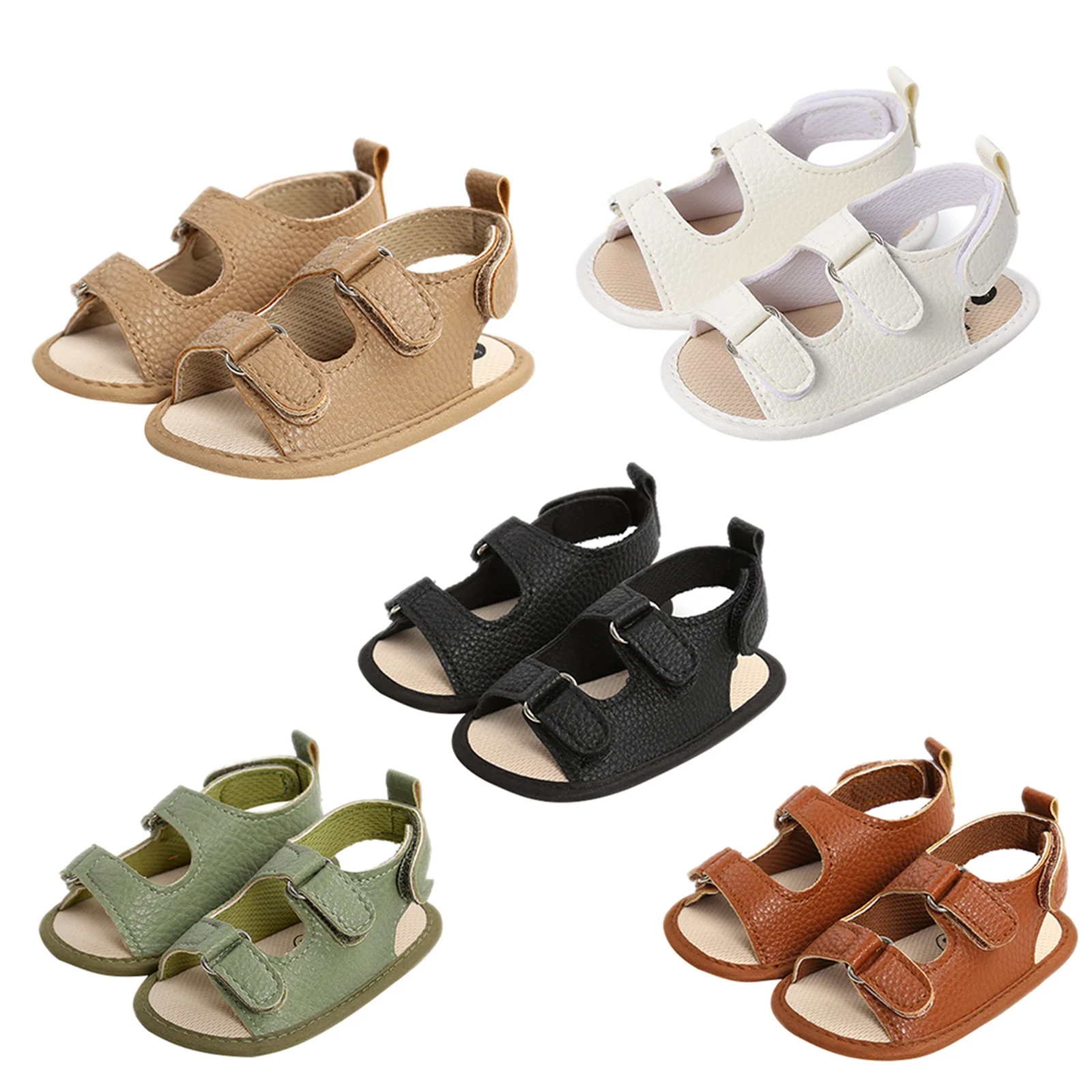 

Baby Boys Girls Sandals Summer Leather Shoes Anti-Slip Sole Solid Color Flats First Walking Shoes For Baby 0-18Months