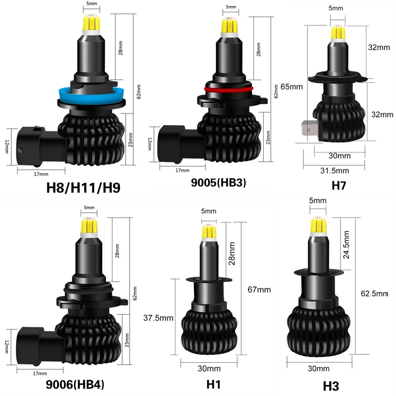 2x светодиодный головной светильник H11 H7 HB3 9005 HB4 9006 H1 H8 H9 автомобиль Canbus LED лампочка