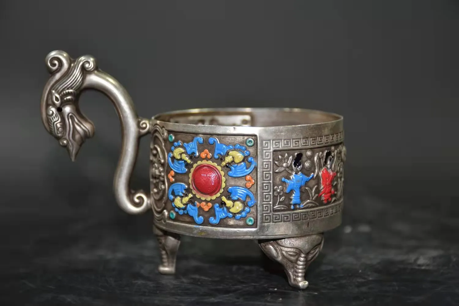 

Rare old Qing Dynasty Silver & Cloisonne Dragon Cup,Handicrafts,best collection&adornment, Free shipping