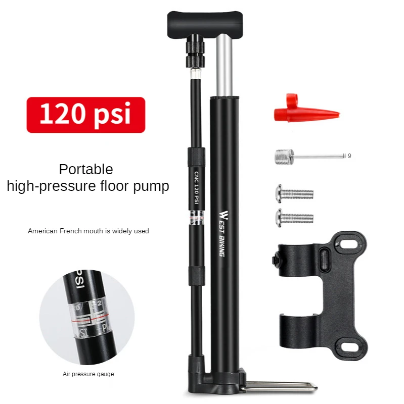 WEST BIKING Bicycle Pump High-pressure Barometer Inflatable Tube Vertical Ride Equipment Practical Convenient Air for Bike | Спорт и
