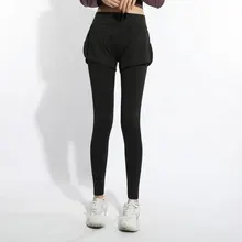 Женские штаны для фитнеса, имитация двух частей размера плюс, спортивные штаны для йоги, высокие эластичные леггинсы, быстросохнущие штаны для бега на открытом воздухе