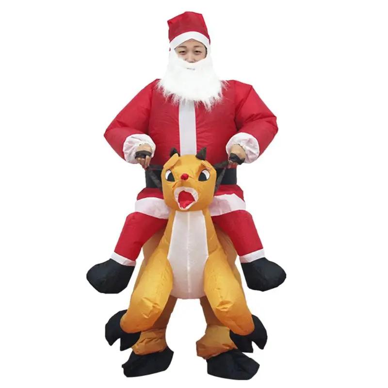 

2020 New ChristmasSanta Claus Riding Deer Inflatable Suit Party Dress Performing Costumes