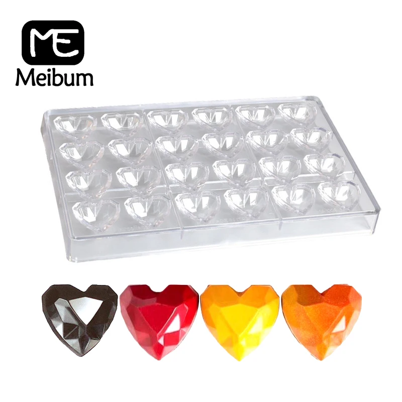 

Meibum 24 Cavity Love Heart Diamond Pattern Chocolate Mold Confectionery Baking Tray Child Hard Candy Polycarbonate Mould