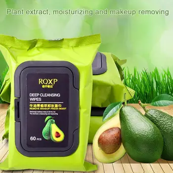 

60PCS/Set Avocado Makeup Remover Wet Wipes Non-Woven Eyes Cleansing Moisturizing Top Mild Face Tissue Towelettes Cotton Fli Q7L9