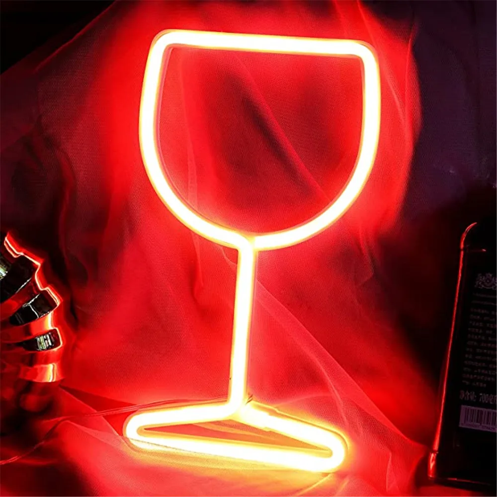 vidro de vinho led neon luz sinais winebowl parede pendurado lâmpada luz da noite usb bateria operado sinal de néon bar decoração do quarto presentes