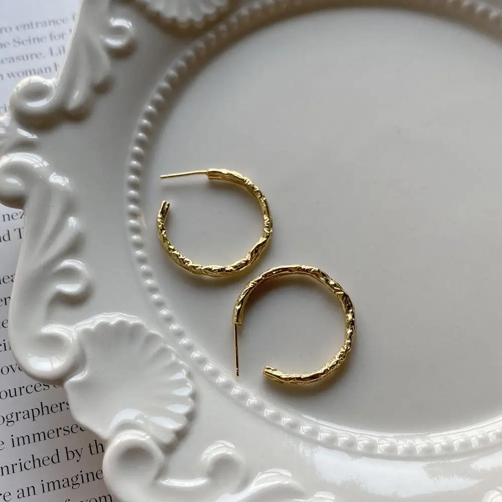 Настоящее серебро 925 проба Крикл большие круглые серьги для женщин круглый свадебное Ювелирное Украшение Панк Brincos ювелирное изделие Plata - Окраска металла: gold color