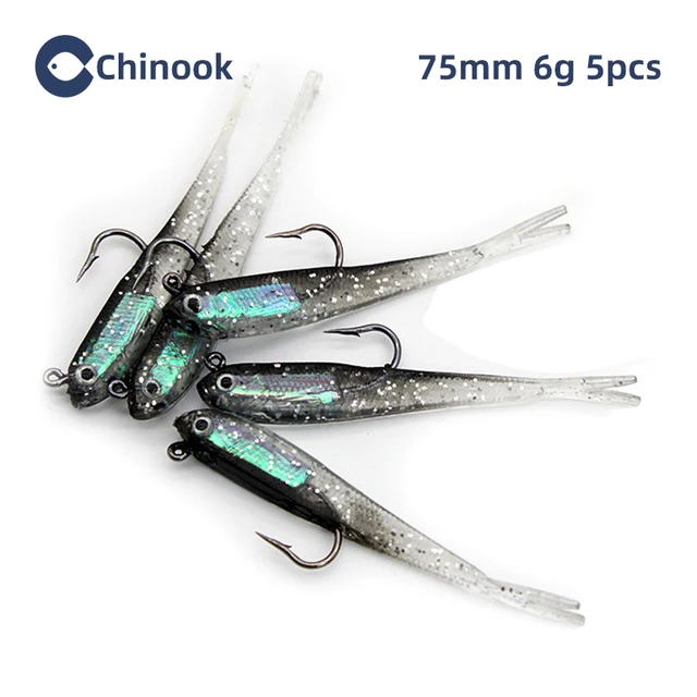 Chinook 5pcs Soft Bait Soft Fish Fork Tail with or without Hook Fish Artificial Silicone Fish Bait Fishing Tackle 1 withhook