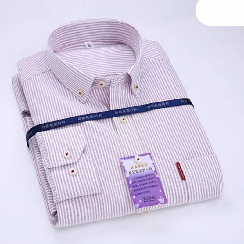 Полосатые повседневные рубашки с рисунком Camisa, Модные дышащие удобные Оксфордские тонкие хлопковые рубашки с отложным воротником - Цвет: lavender