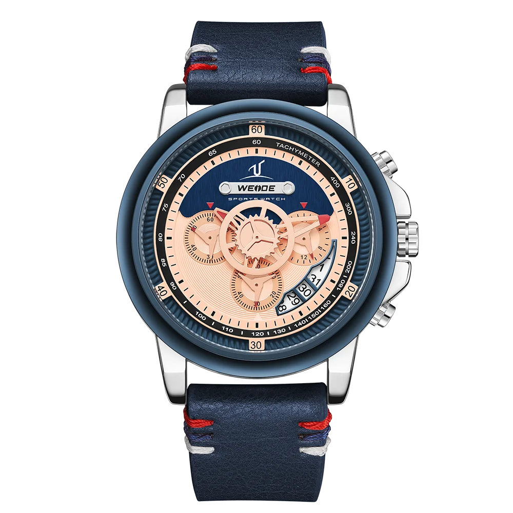 UV1803-5D WEIDE Роскошные мужские часы европейские кожаные мужские часы высококачественные водонепроницаемые мужские часы Relogio Masculino спортивные цифровые часы с цифрами и датой - Цвет: UV1803-5D