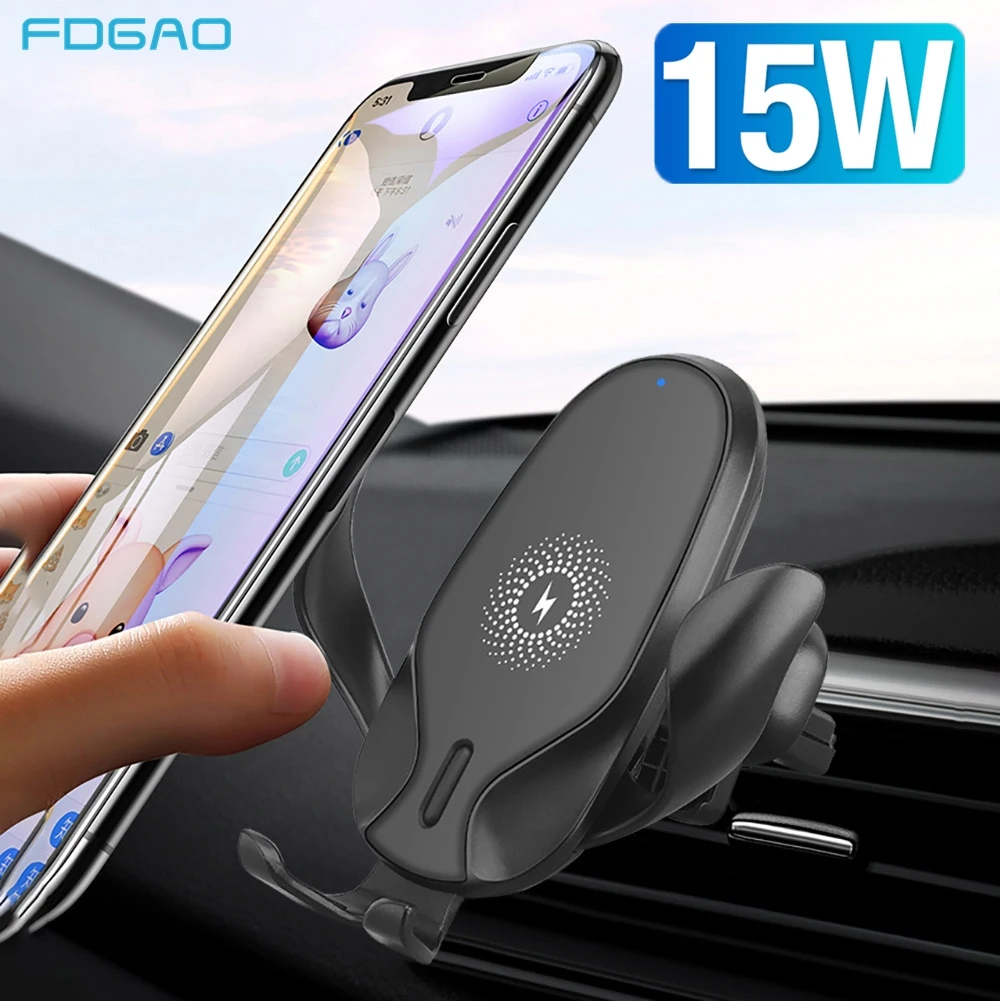 

FDGAO 15W Wireless Car Charger Mount for iPhone XS XR X 8 11 Pro Max Samsung S10 S20 Fast Charging Gravity Clamping Phone Holder