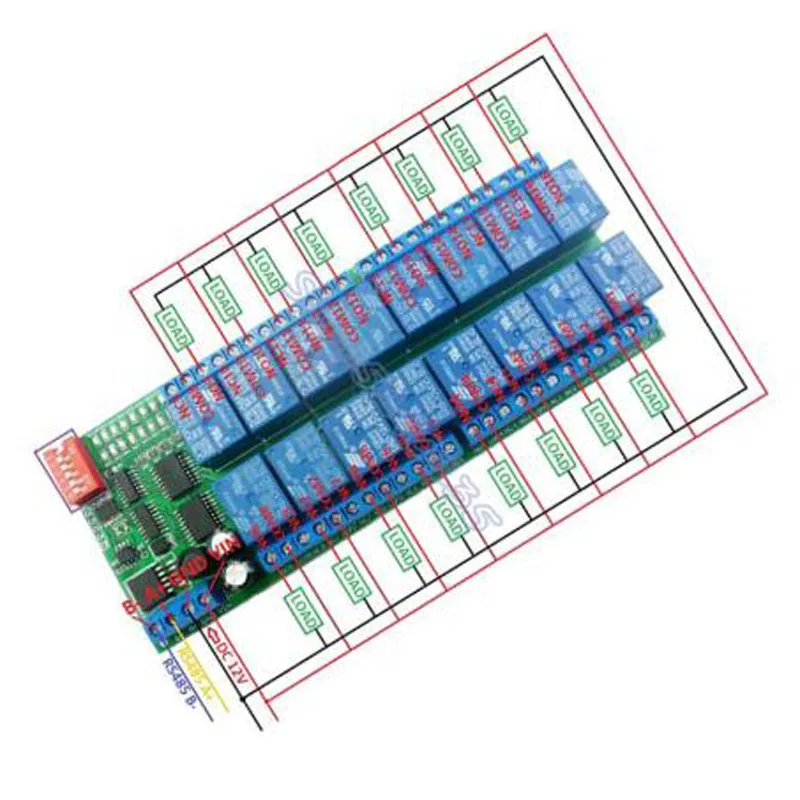 16 каналов DC 12V RS 485 Modbus RTU релейная плата RS485 Bus пульт дистанционного управления для