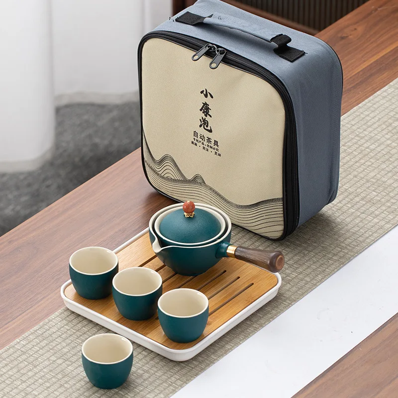 Bubble Kung Fu Tea Set Creative Lazy Self-rotating Tea Maker Travel Portable Ceramic Teapot Teacup Set