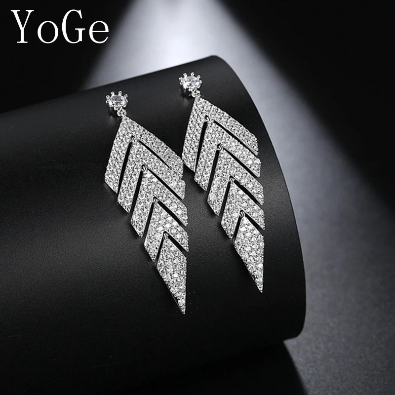 

YoGe statement Jewellery, Fashion AAA CZ Classic Abstract Feather Modeling Big Earrings,women's accessaries,ED075