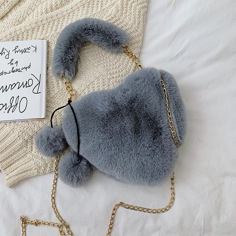 Искусственная меховая сумка милая леди Сердце розовая сумка через плечо ...