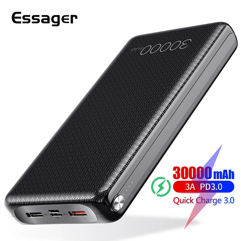 Pаспродажа Essager 30000mAh power Bank Быстрая зарядка 3,0 PD USBC 30000 mah power bank для iPhone 11 Pro Max портативное Внешнее зарядное устройство
