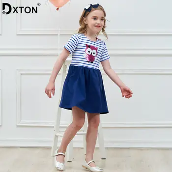 

Dxton Summer Girl Clothing Sequined Girls Dress Unicorn Princess Dress Stripe Short Sleeve Animal Kids Dress for Girl 3-8Year