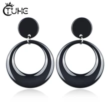 Женские серьги больших размеров в стиле панк, геометрические винтажные черные керамические серьги для свадебной вечеринки, женские богемные серьги