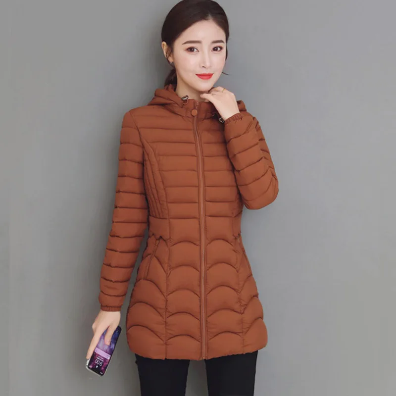 

Women Middle-aged Down Cotton Jacket New 2019 Autumn Winter Thick Solid color Medium long hooded jacket XL-6XL CC752