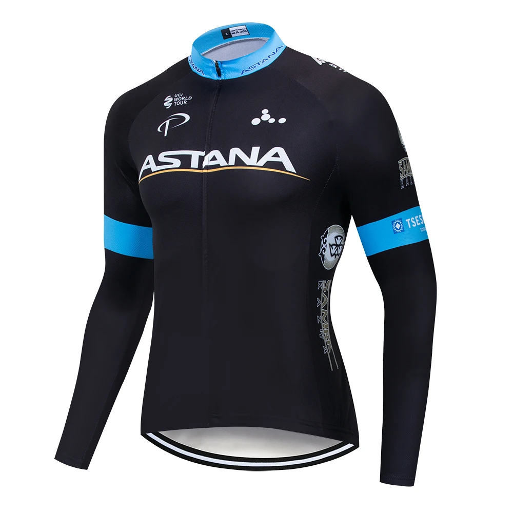 

autumn 2019 Astana Men's Cycling Jersey Long Sleeves Full Zipper MTB Bike Shirt Biking Bicycle jerseys Slim Fit Ultra-Soft