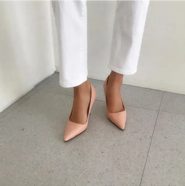 

Women 6cm/8cm Thin Heels Shoes Spring Autumn Slip On Blue Yellow Pointed Toe Office Lady OL Working Pumps Shoes B0003