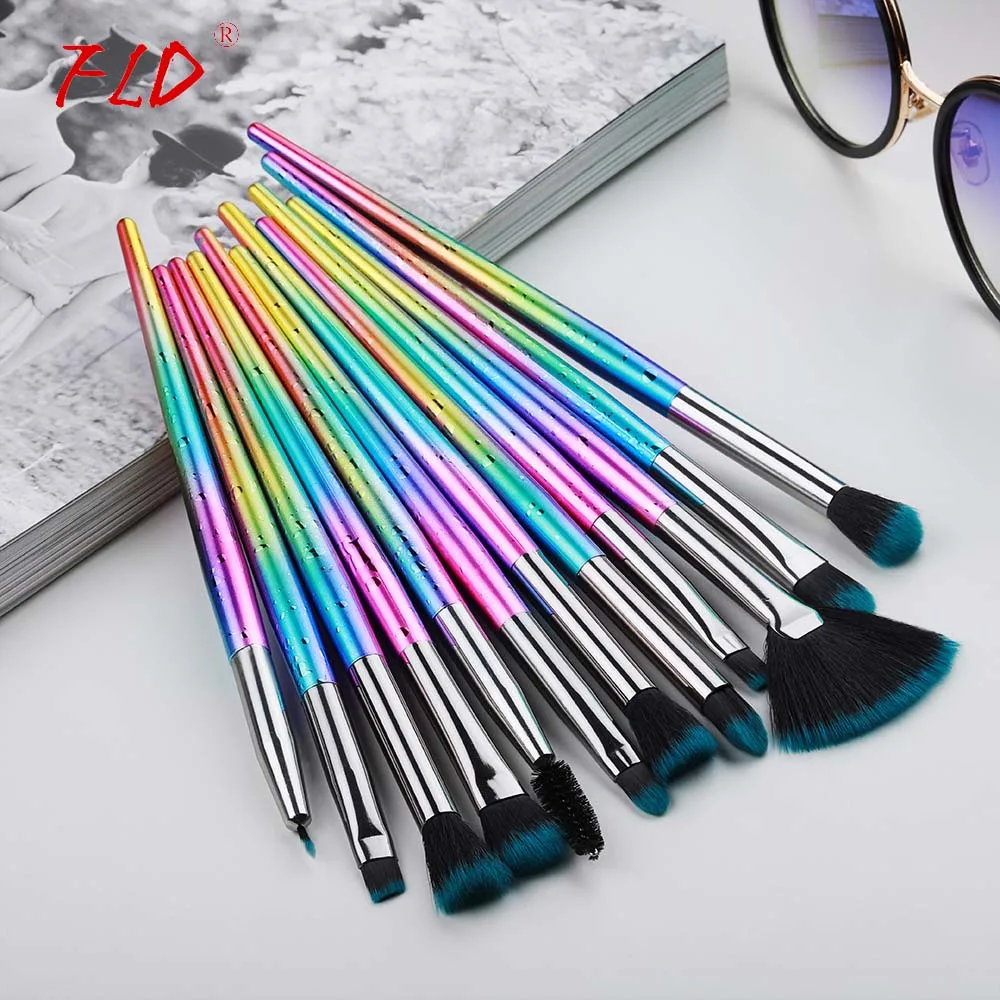 color FLD набор кистей для макияжа, 12 шт., Профессиональные Тени для век, подводка для глаз, набор кистей для ресниц, бровей, тушь для ресниц, набор кистей, набор инструментов, Новинка - Handle Color: color