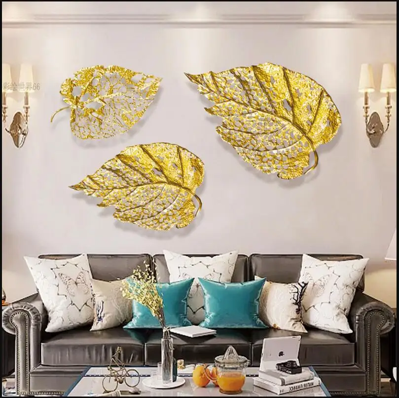 Personality Wrought Iron Wall Hanging Gold Leaves Ornaments Decoration Crafts Home Sofa Background Sticker Mural Decor | Дом и сад