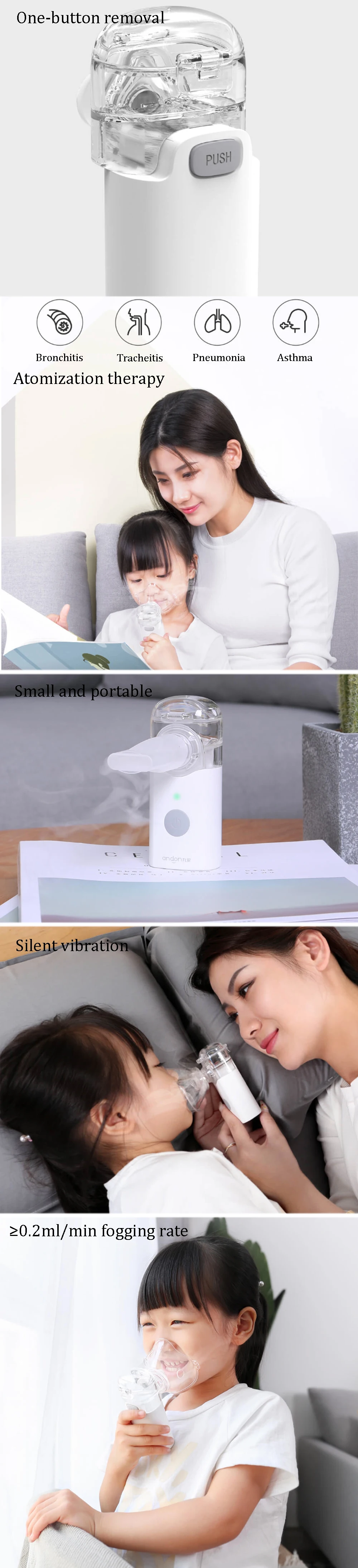 Xiaomi Andon Nebulizer Mini Portable Silent Atomizer Handheld 0.2ml/min Rate Asthma Respirator Humidifier For Children and Adult