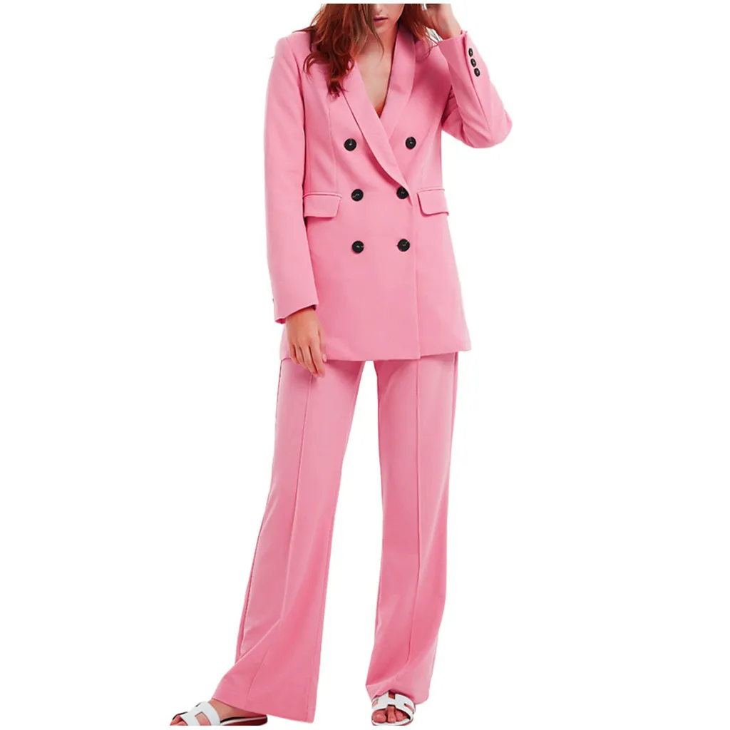 Элегантный двубортный женский брючный костюм зубчатый блейзер с воротником куртка уличная офисная работа Блейзер Костюмы