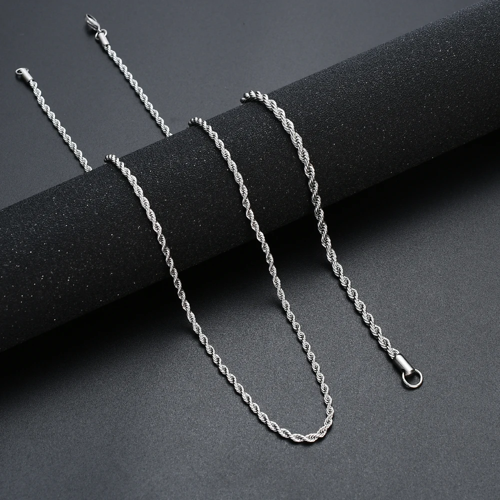 Fashion Necklace Stainless Steel Necklace Metal Necklace 316L Stainless Steel Twisted Rope Chain Necklace Men Women 45-70CM