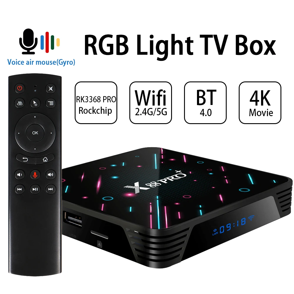 

Transpeed RGB Light Android 9.0 Octa-core TV BOX X88 PRO+ RK3368 4K wifi 4GB 32GB 64GB 128GB Youtube Netflix IPTV Game Box