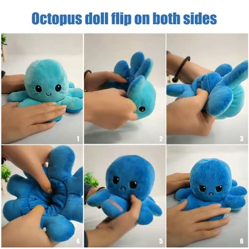 Reversible Flip Octopus Stuffed Plush Doll Soft Simulation Reversible Plush Toy Color Chapter Plush Doll Reversible Flip Octopus Stuffed Plush Doll Soft