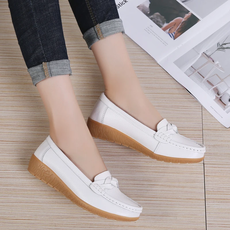 Women Genuine Leather Loafers Ballet Flats Spring Moccasins Casual Ballerina Sneakers