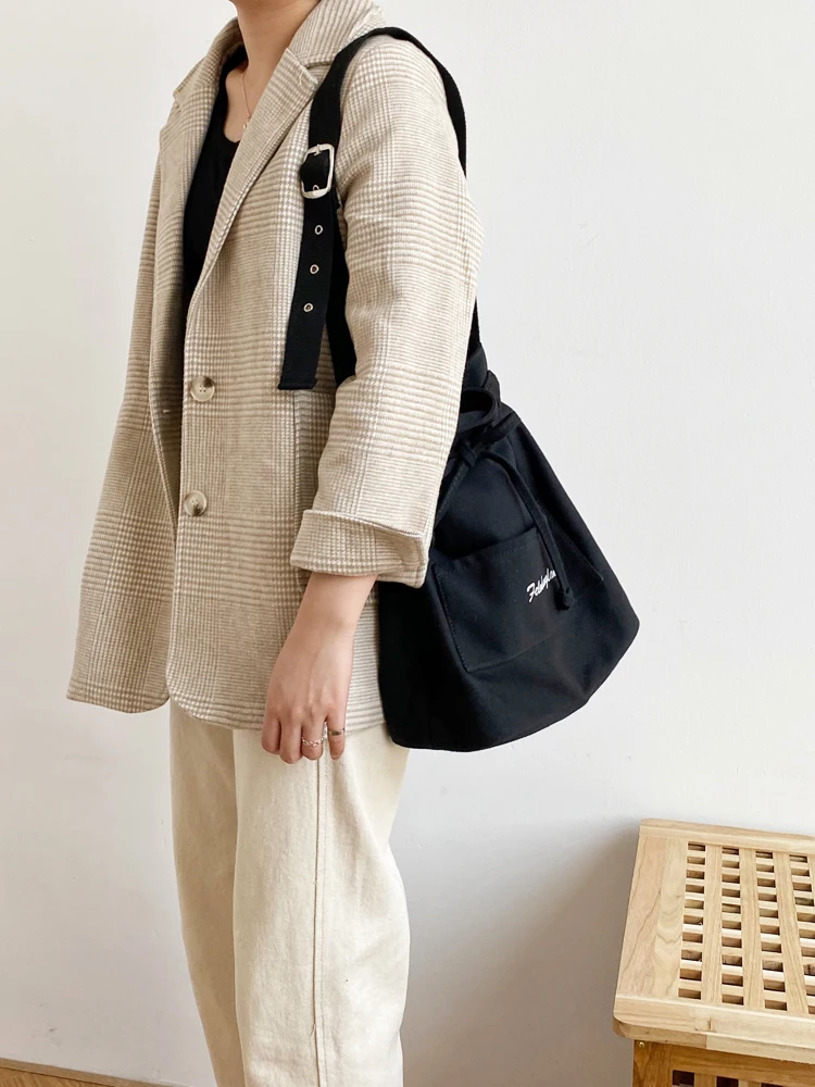Женская парусиновая Хлопковая Сумка, повседневная сумка-мешок на шнурке, женская сумка через плечо, корейский стиль, сумки для среднего возраста