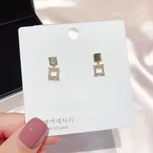 Изящные маленькие квадратные серьги-гвоздики с подвеской золотого цвета, серьги с микропокрытием из кубического циркония для женщин