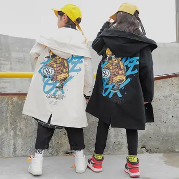 

Children Jacket Boys and Girls Spring and Autumn Windbreaker Girls Fashion Tops Children Clothing Long Section Student Overcoat