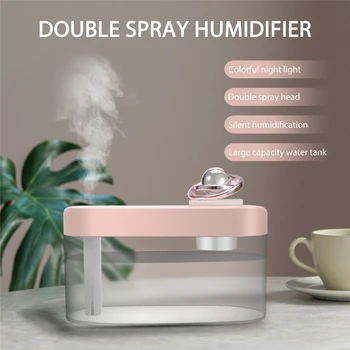 

2020 New 1L Double Nozzle Home Air Humidifier Cool Mist Diffuser With Colorful LED light Heavy Fog Ultrasonic USB Humidifier