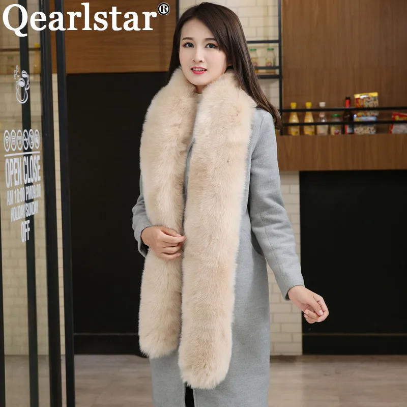 Qearlstar супер роскошные женские длинные меховые шарфы 145*10 см двухсторонние