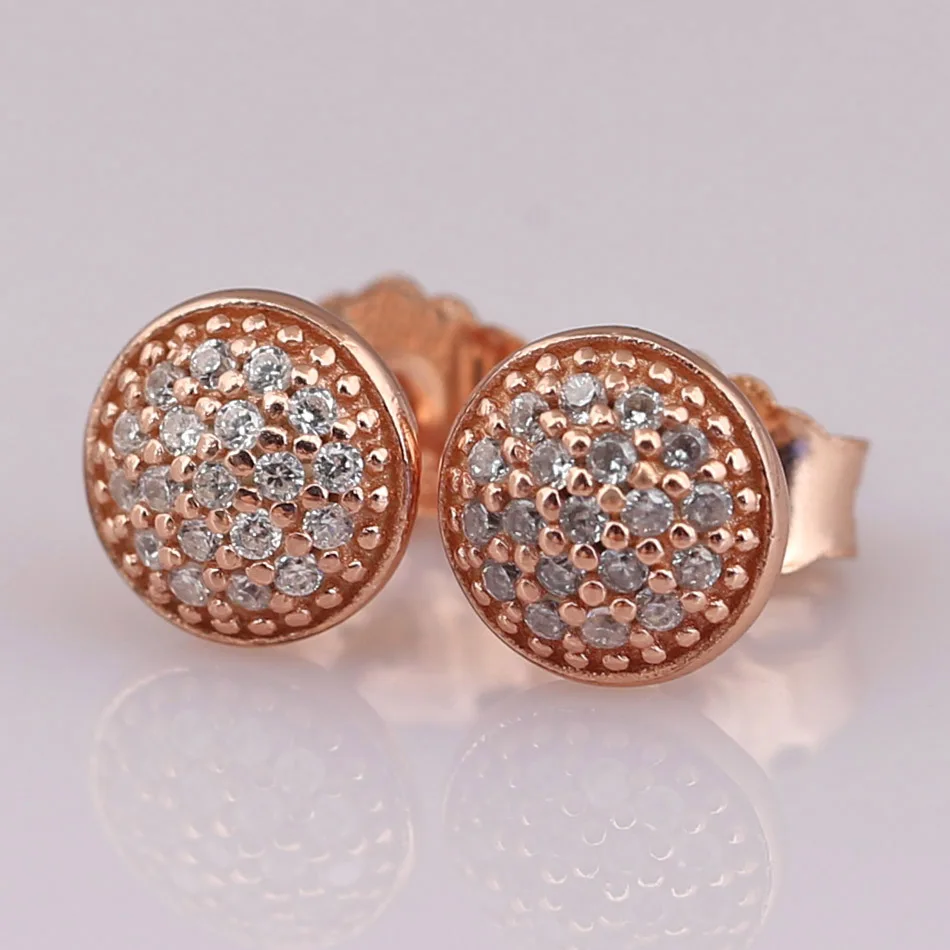 

New 925 Sterling Silver Earring Rose Dazzling Droplets With Crystal Stud Earring For Women Wedding Gift Fine Diy Jewelry