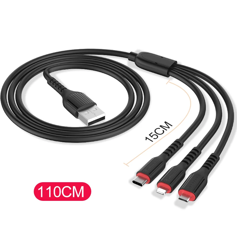 Jellico 3 in 1 USB Cable for Mobile Phone Micro USB Type C Charger Cable for iPhone Charging Cable Micro USB Charger Cord