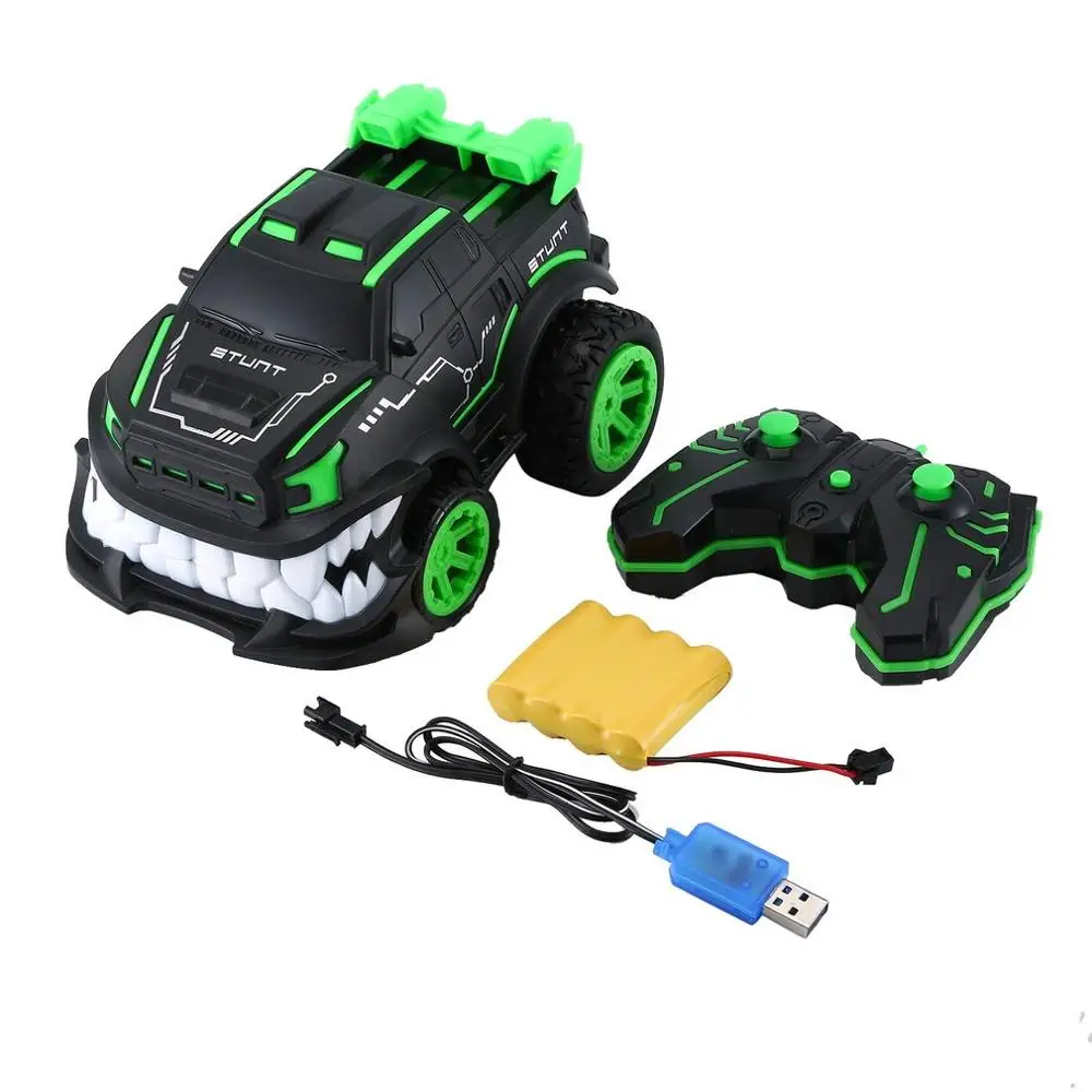 New 85J 2.4G Special Effects 360 Degree Vertical Rotary Remote Control Vehicle Devil Big Tooth Off-Road Electric Model Toy - Цвет: Green