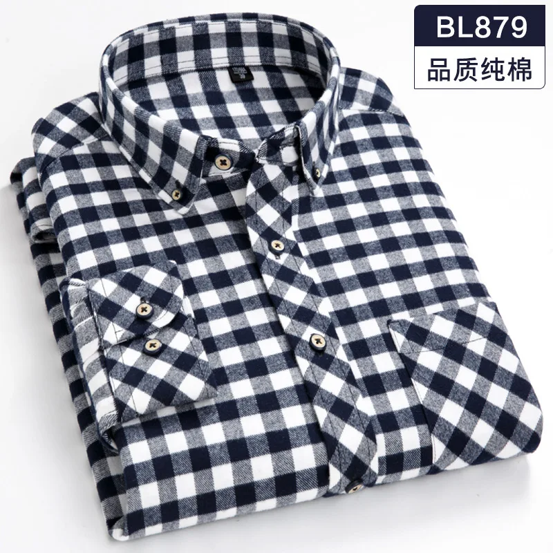 BL879 8XL 7XL 6XL 5XL, большие размеры, хлопок, клетчатая рубашка, мужские рубашки, повседневная приталенная рубашка с длинным рукавом, мужские рубашки - Цвет: BL879