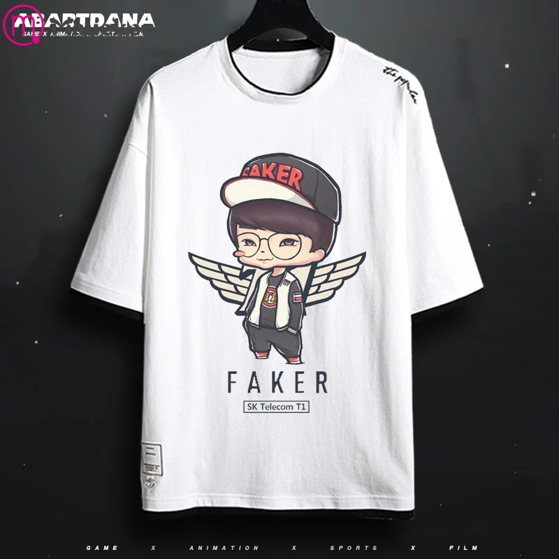 SKT T1 Faker мультяшная футболка SKT T1 Футболка мужская Faker SKT 1 футболка с коротким рукавом