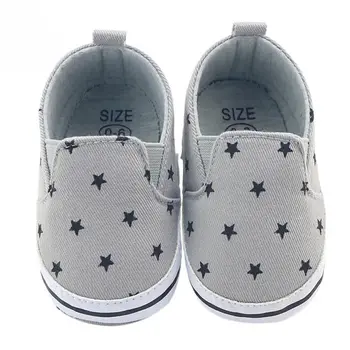 

0-18 Months Infant Prewalker Girls Kid Gray Star Print Soft Anti-Slip Crib Cotton Shoes