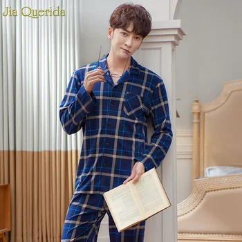 

Winter Autumn Long Sleeves Pajama Set 100% Cotton Night Wear High Quality Brand Home Suits Plus Size Pajamas Male Men Sleepwear